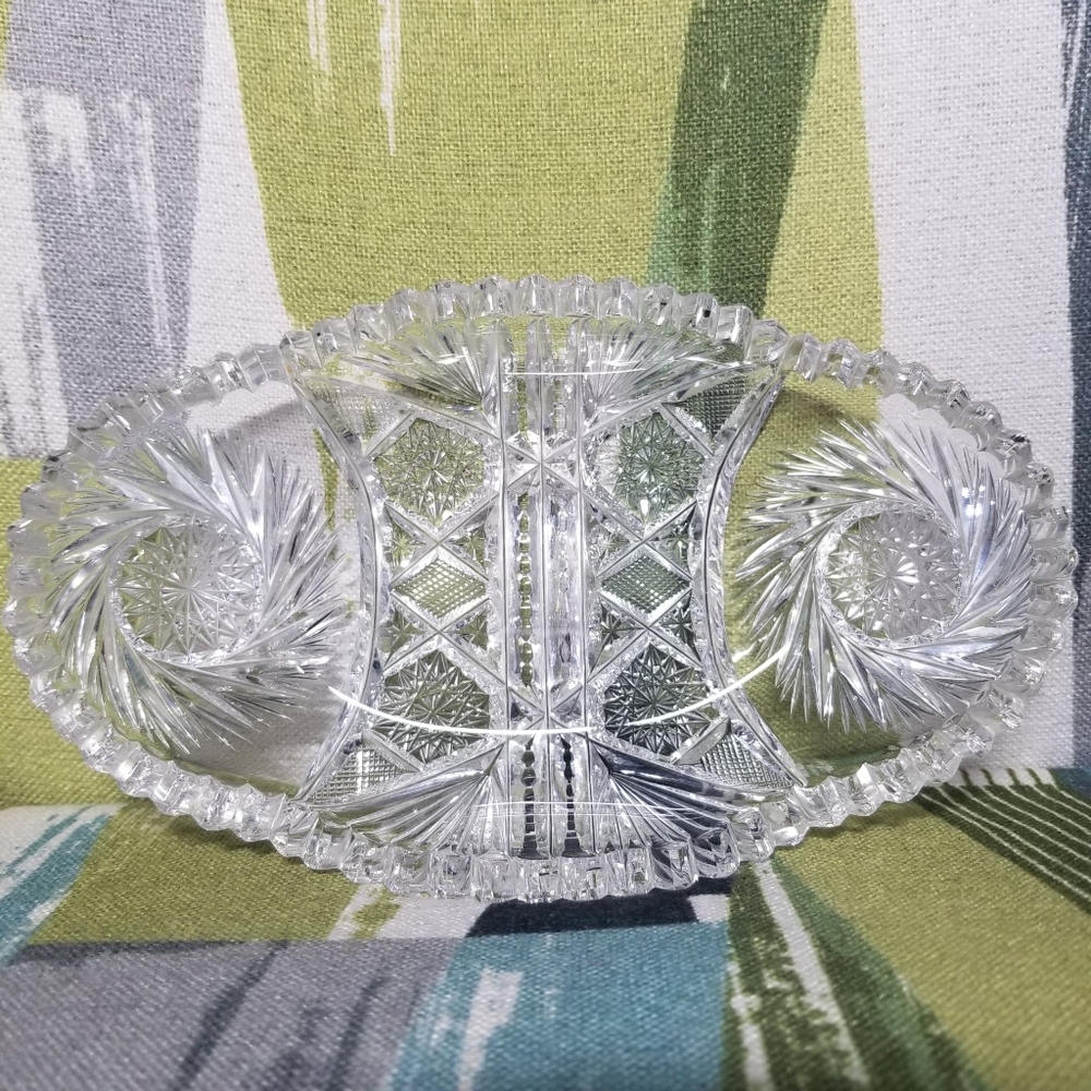 Crystal Dish Candy Dish Pickle Dish With Windmill Pattern Crystal Clear